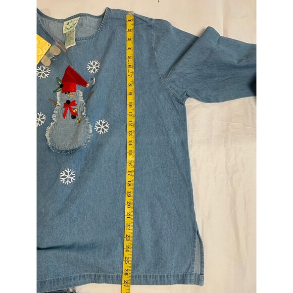 Quacker Factory Skirt Duo Womans 1X Blue Denim Blouse and Skirt with Snowman - Picture 11 of 13